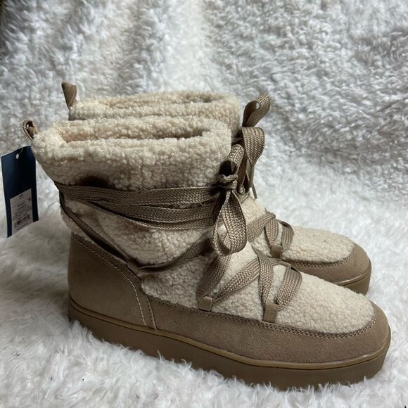 NWT Universal Thread Brigitte ankle Boots khaki and beige faux fur SZ 11 - Picture 10 of 12
